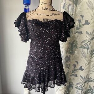 Hello Molly Polka Dot off the shoulder dress - Navy - size small